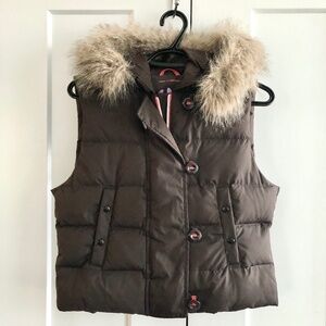 Gap, Puffer, CROP, Vest, Down Filled, Hooded, Removable Faux Fur Trim, Size M